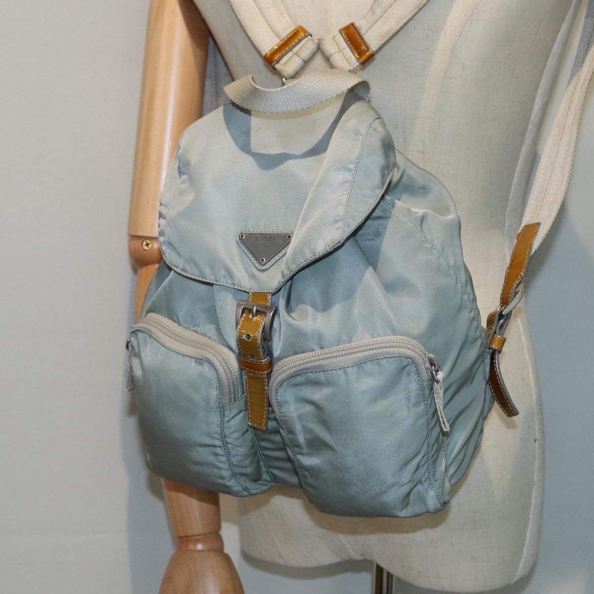 PRADA Backpack Nylon Blue Silver Auth hk1564