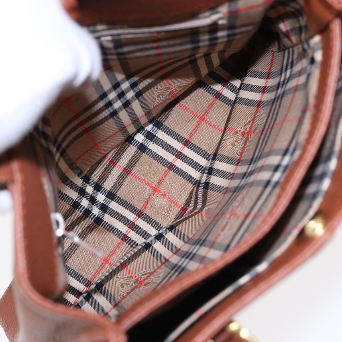 BURBERRY Hand Bag Leather Brown Gold Auth hk1566