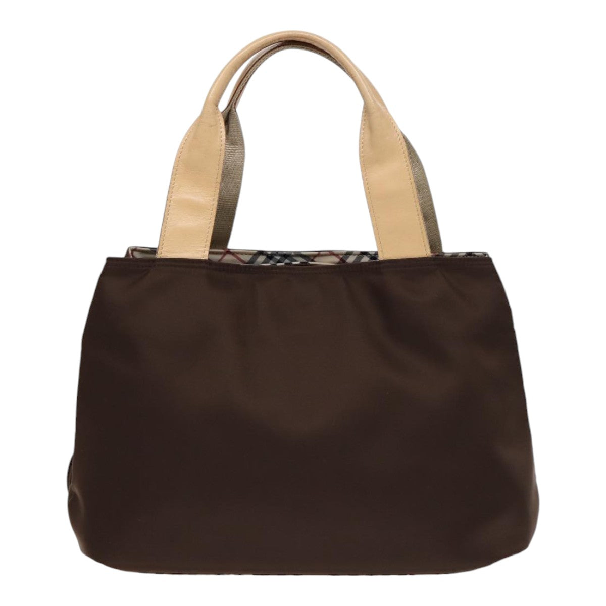 BURBERRY Nova Check Hand Bag Nylon Brown Beige Silver Auth hk1567