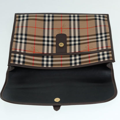 BURBERRYSs Nova Check Clutch Bag Canvas Leather Beige Brown gold Auth hk1568