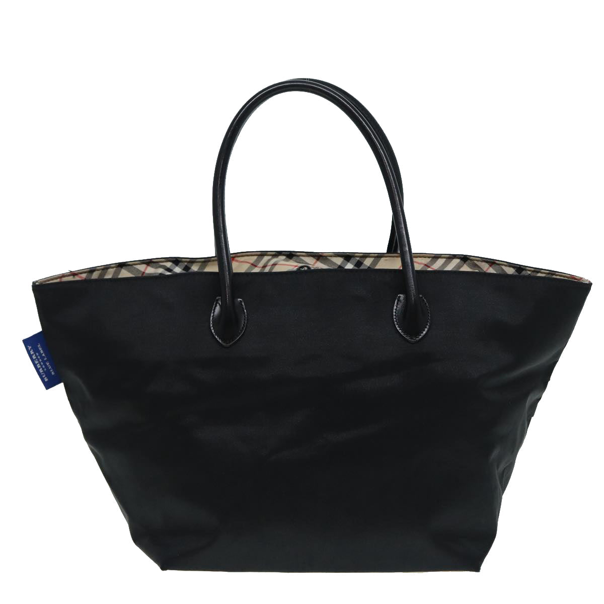 BURBERRY Nova Check Blue Label Hand Bag Nylon Black Beige Silver Auth hk1570