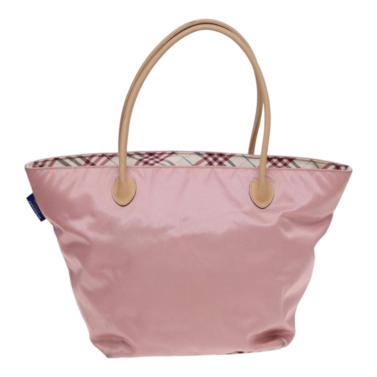 BURBERRY Nova Check Blue Label Hand Bag Nylon Leather Pink Silver Auth hk1571