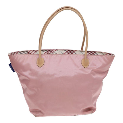 BURBERRY Nova Check Blue Label Hand Bag Nylon Leather Pink Silver Auth hk1571