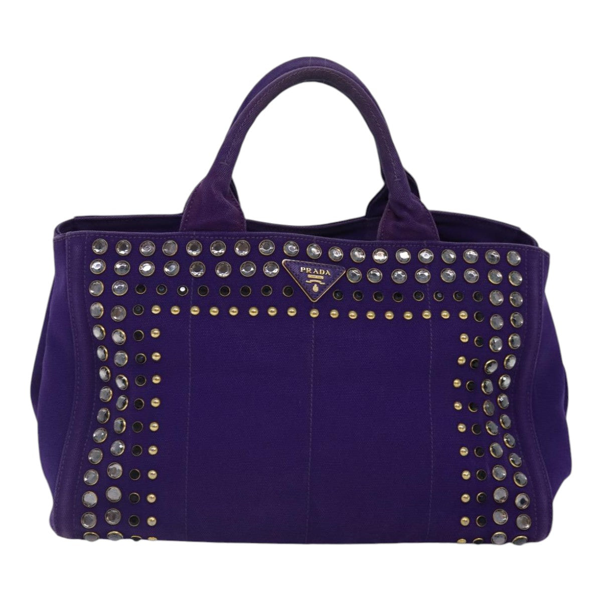 PRADA Hand Bag Canvas Purple Gold Auth hk1628