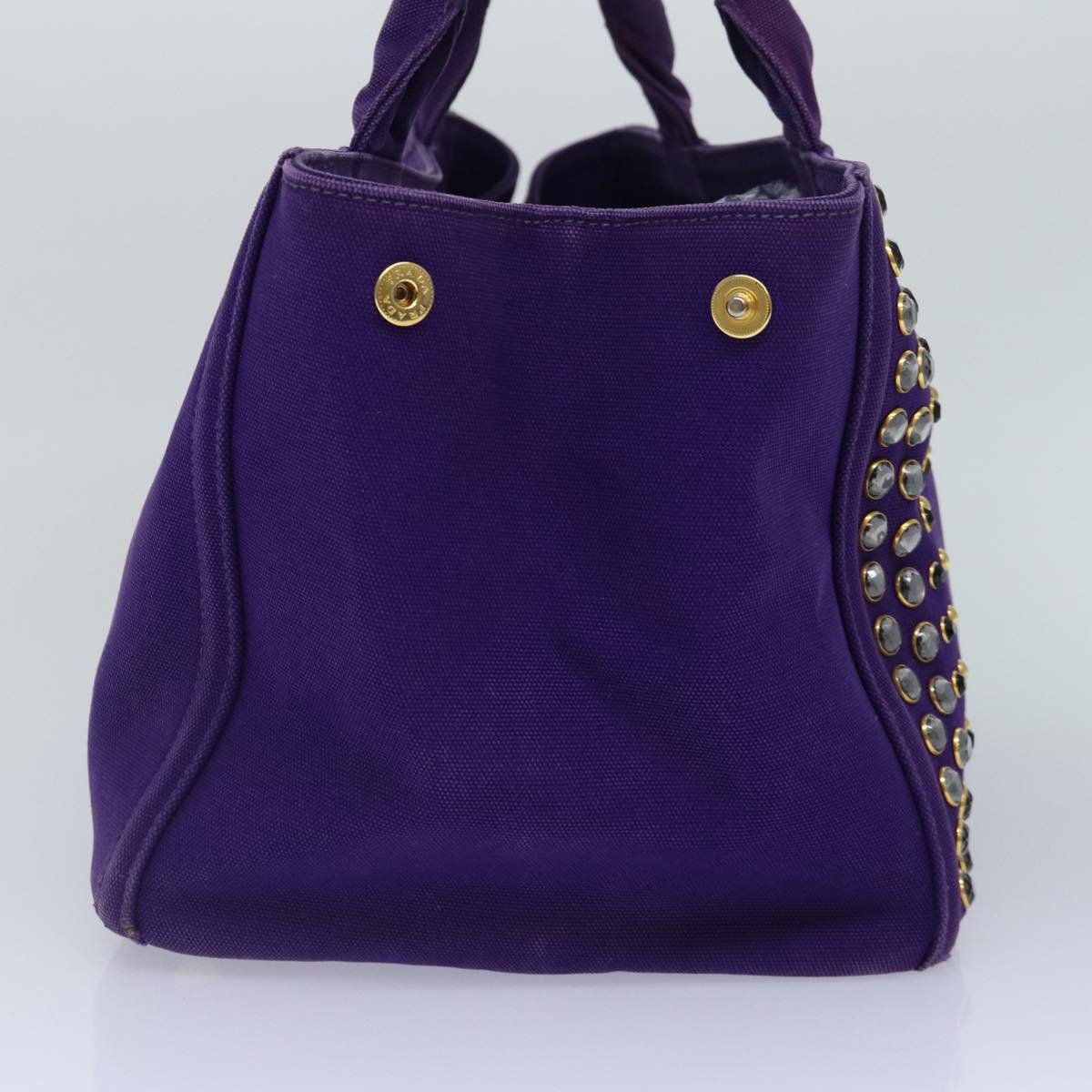 PRADA Hand Bag Canvas Purple Gold Auth hk1628