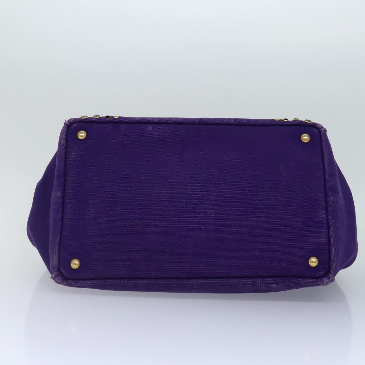 PRADA Hand Bag Canvas Purple Gold Auth hk1628