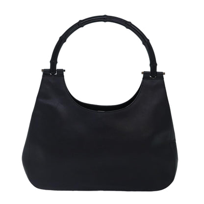 GUCCI Bamboo Shoulder Bag Leather Black Silver 001 3739 3444 Auth hk1629