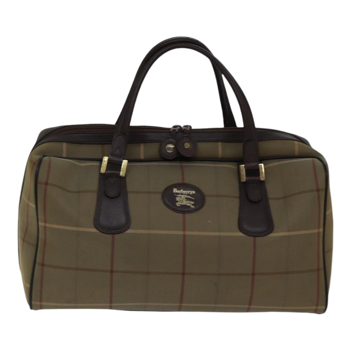 BURBERRYSs Nova Check Boston Bag Canvas Beige Auth hk1648