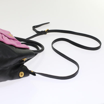 Prada Ribbon Hand Bag Leather 2way Black Pink  hk777