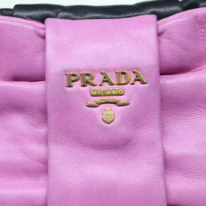 Prada Ribbon Hand Bag Leather 2way Black Pink  hk777