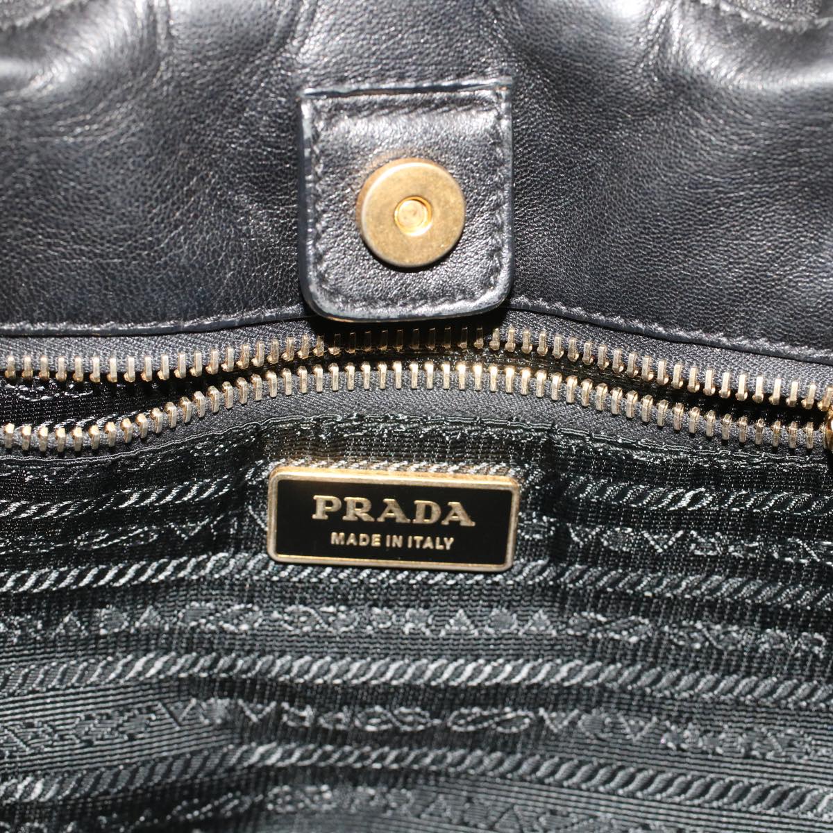 Prada Ribbon Hand Bag Leather 2way Black Pink  hk777