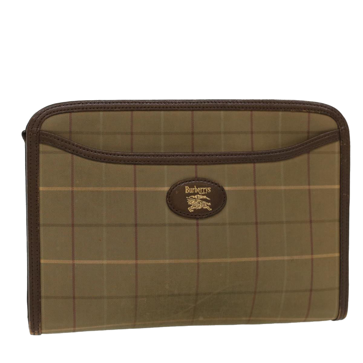 BurberrySs Nova Check Clutch Bag Canvas Leather Khaki Brown Auth hk820