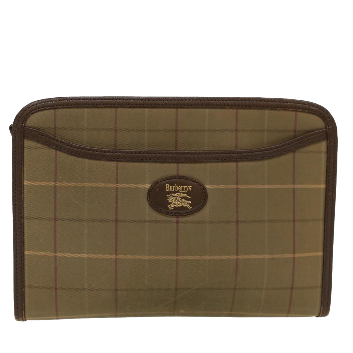BurberrySs Nova Check Clutch Bag Canvas Leather Khaki Brown Auth hk820
