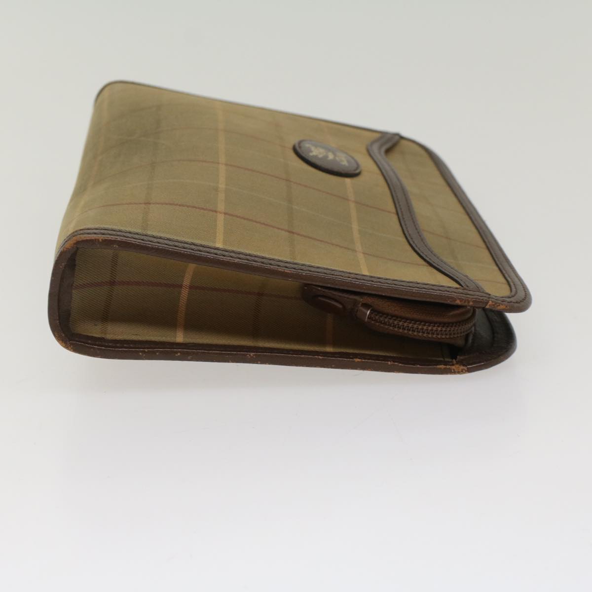 BurberrySs Nova Check Clutch Bag Canvas Leather Khaki Brown Auth hk820