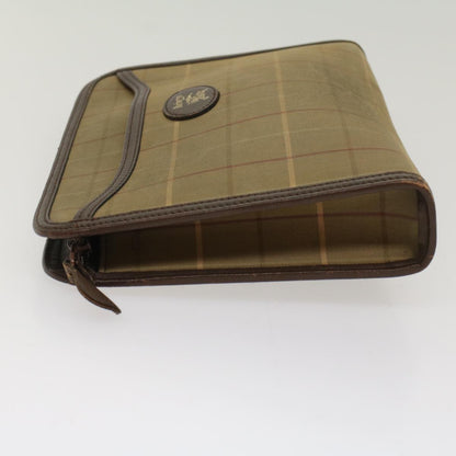 BurberrySs Nova Check Clutch Bag Canvas Leather Khaki Brown Auth hk820