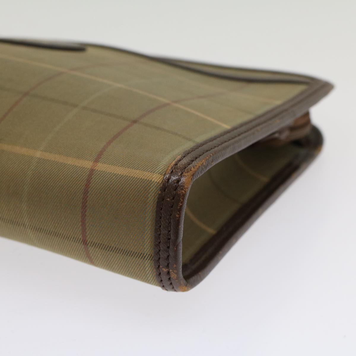 BurberrySs Nova Check Clutch Bag Canvas Leather Khaki Brown Auth hk820