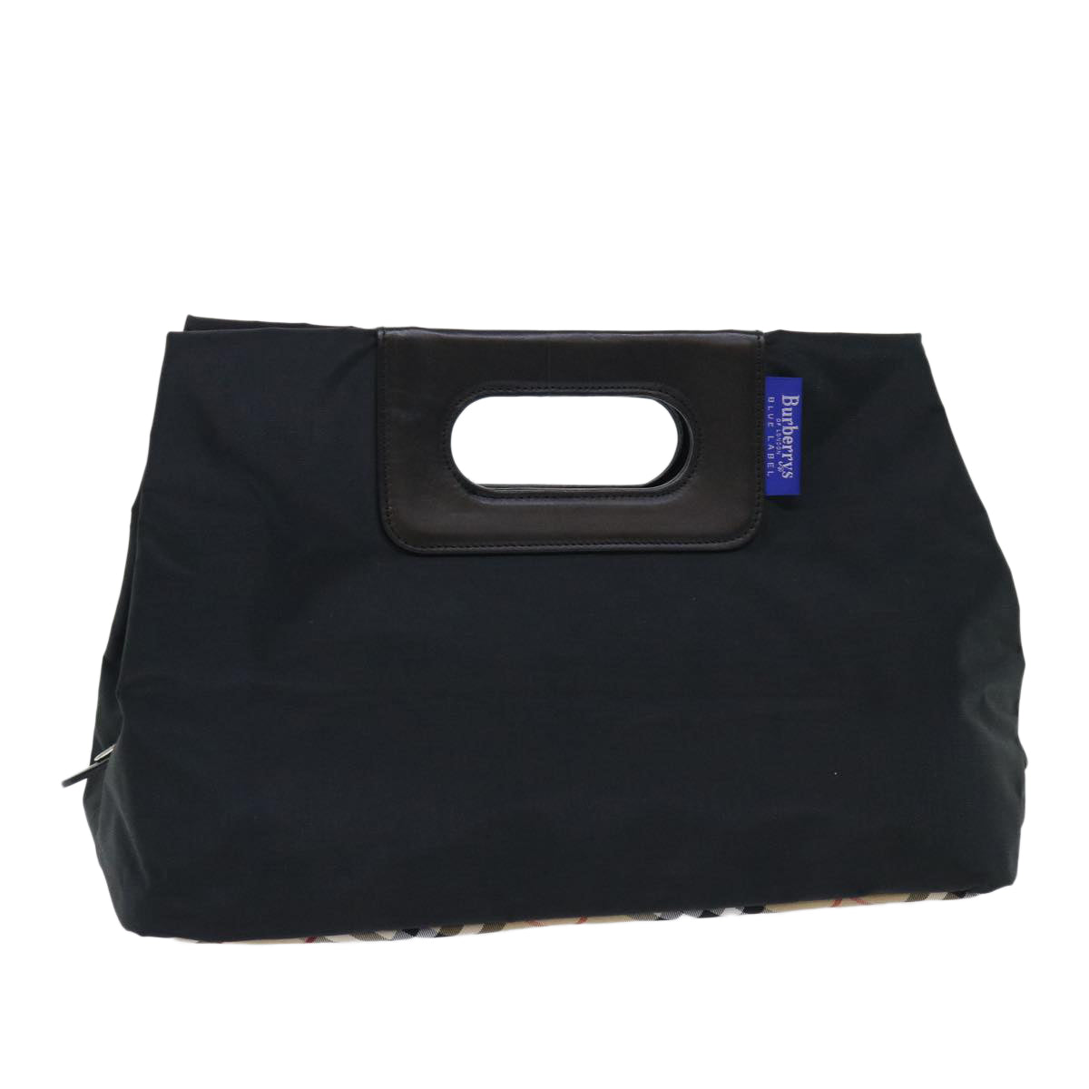 BurberrySs Nova Check Blue Label Hand Bag Nylon Black Beige Auth hk826