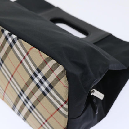 BurberrySs Nova Check Blue Label Hand Bag Nylon Black Beige Auth hk826