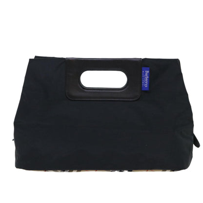 BurberrySs Nova Check Blue Label Hand Bag Nylon Black Beige Auth hk826