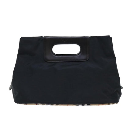 BurberrySs Nova Check Blue Label Hand Bag Nylon Black Beige Auth hk826