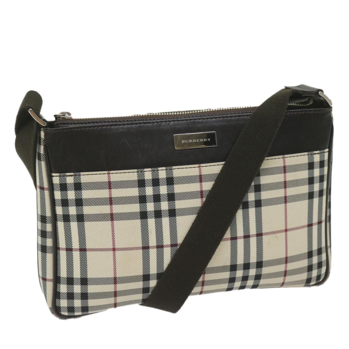 Burberry Nova Check Shoulder Bag Nylon Beige Auth hk954
