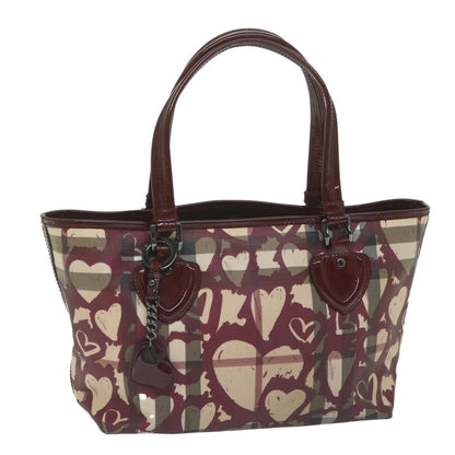 BURBERRY Nova Check Tote Bag Pvc Leather Red Auth Hk959