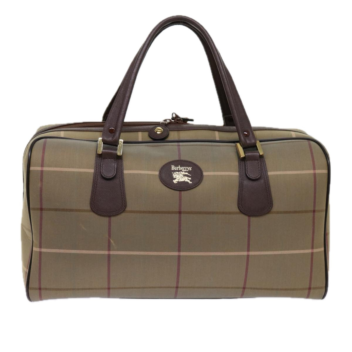 BurberrySs Nova Check Boston Bag Nylon Canvas Brown Auth hk981