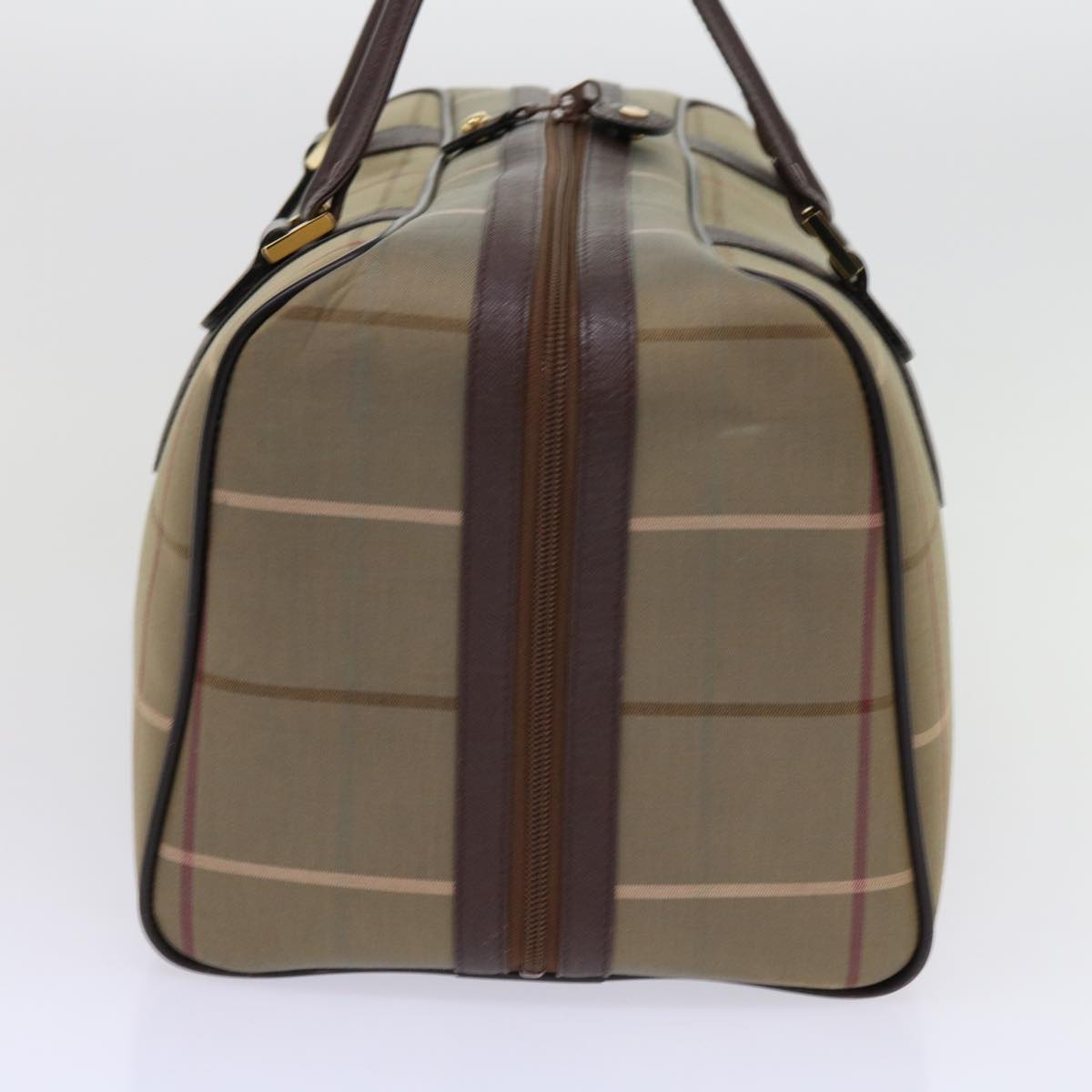 BurberrySs Nova Check Boston Bag Nylon Canvas Brown Auth hk981
