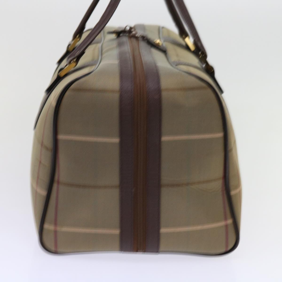BurberrySs Nova Check Boston Bag Nylon Canvas Brown Auth hk981