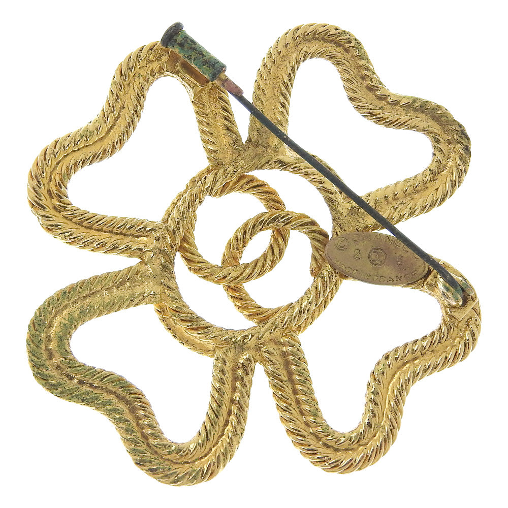 CHANEL Brooch Plated Gold gold vintage COCO Mark Clover Women Used
