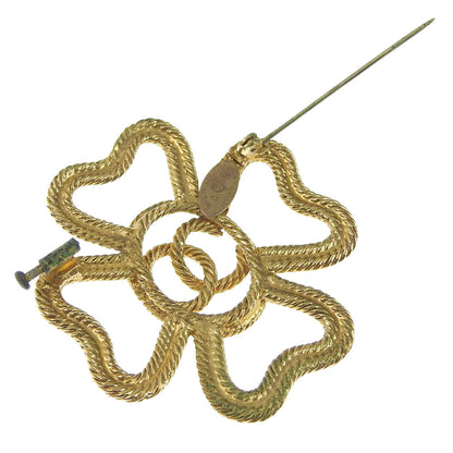 CHANEL Brooch Plated Gold gold vintage COCO Mark Clover Women Used
