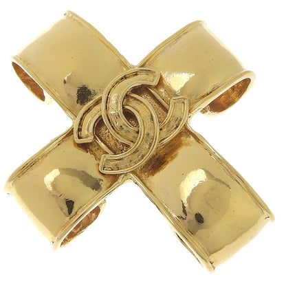 CHANEL Brooch Plated Gold gold vintage COCO Mark cross Women Used