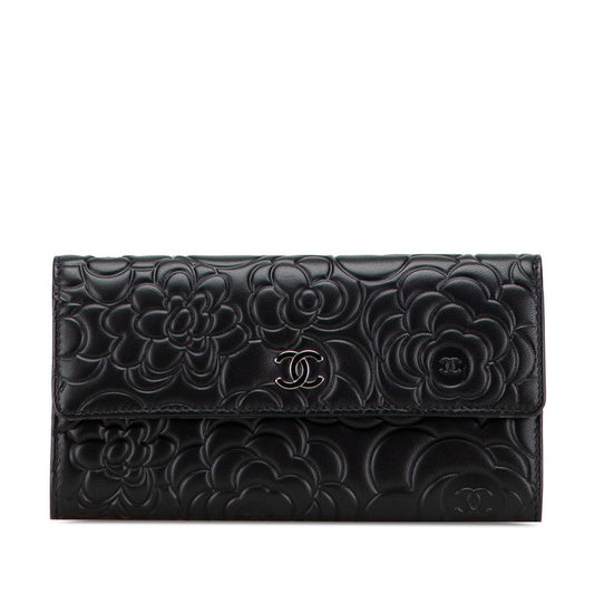 Chanel Camellia Lambskin Long Wallet