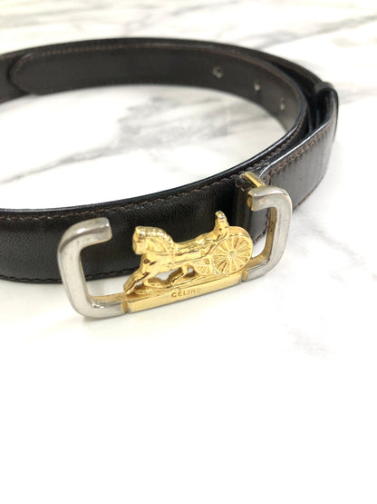 CELINE Horse Carriage Leather Belt Brown Vintage tcpt23