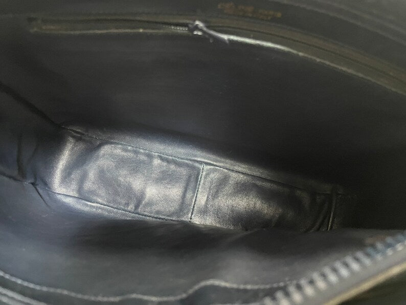 Celine Vintage navy genuine leather shoulder bag with golden triomphe logo