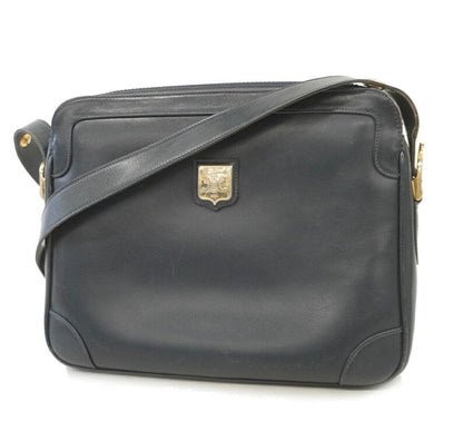 Celine Vintage navy genuine leather shoulder bag with golden triomphe logo