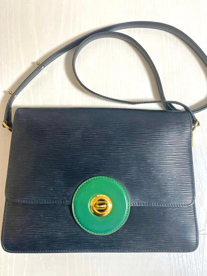 LOUIS VUITTON Vintage rare black epi mod shoulder bag with green bullseye