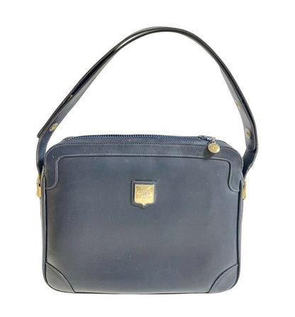 Celine Vintage navy genuine leather shoulder bag with golden triomphe logo