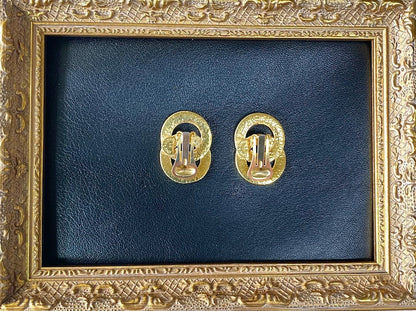 Celine Vintage Gold tone double round motif earrings with embossed logo