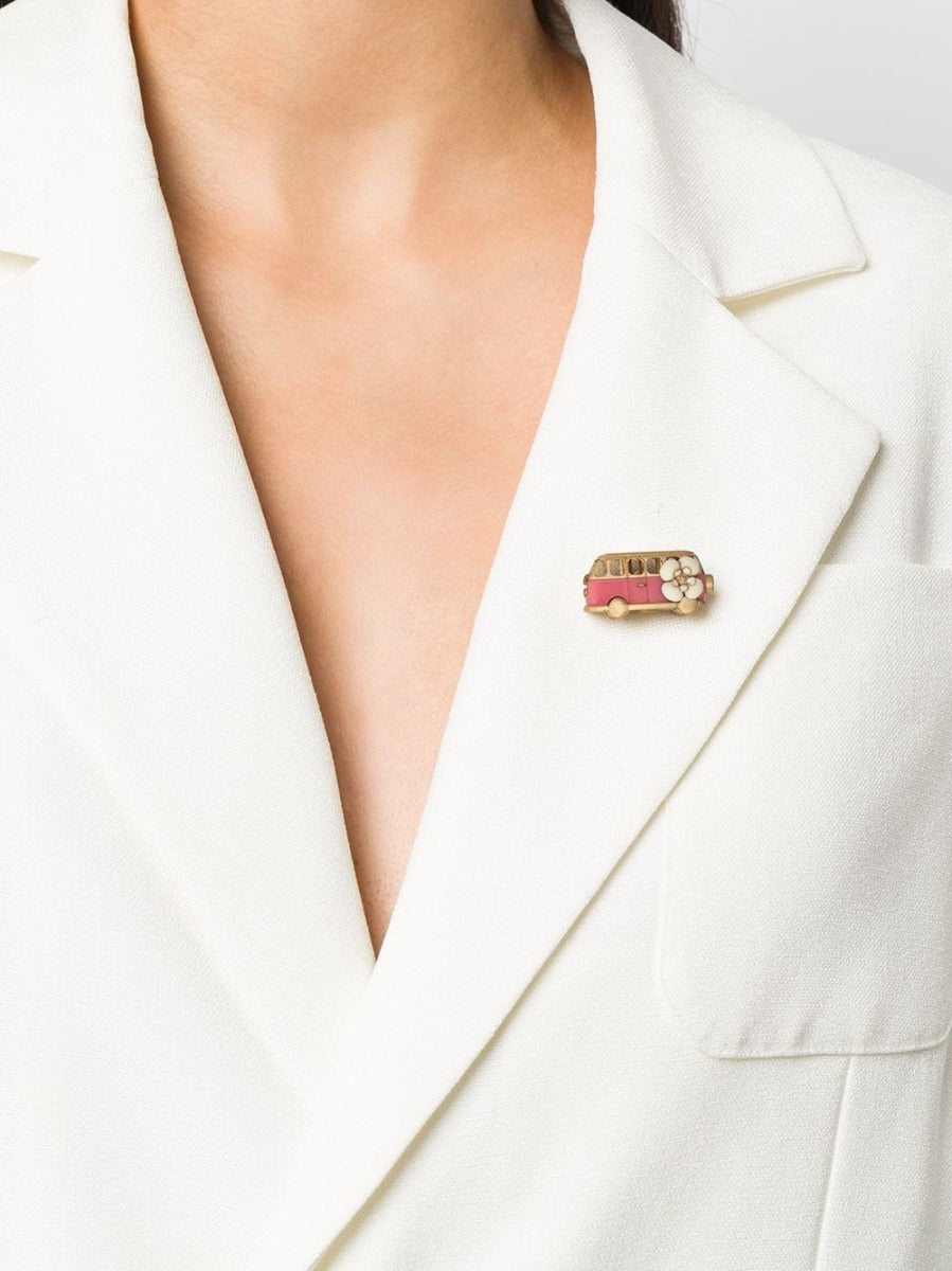 Pink Enamel Campervan Brooch