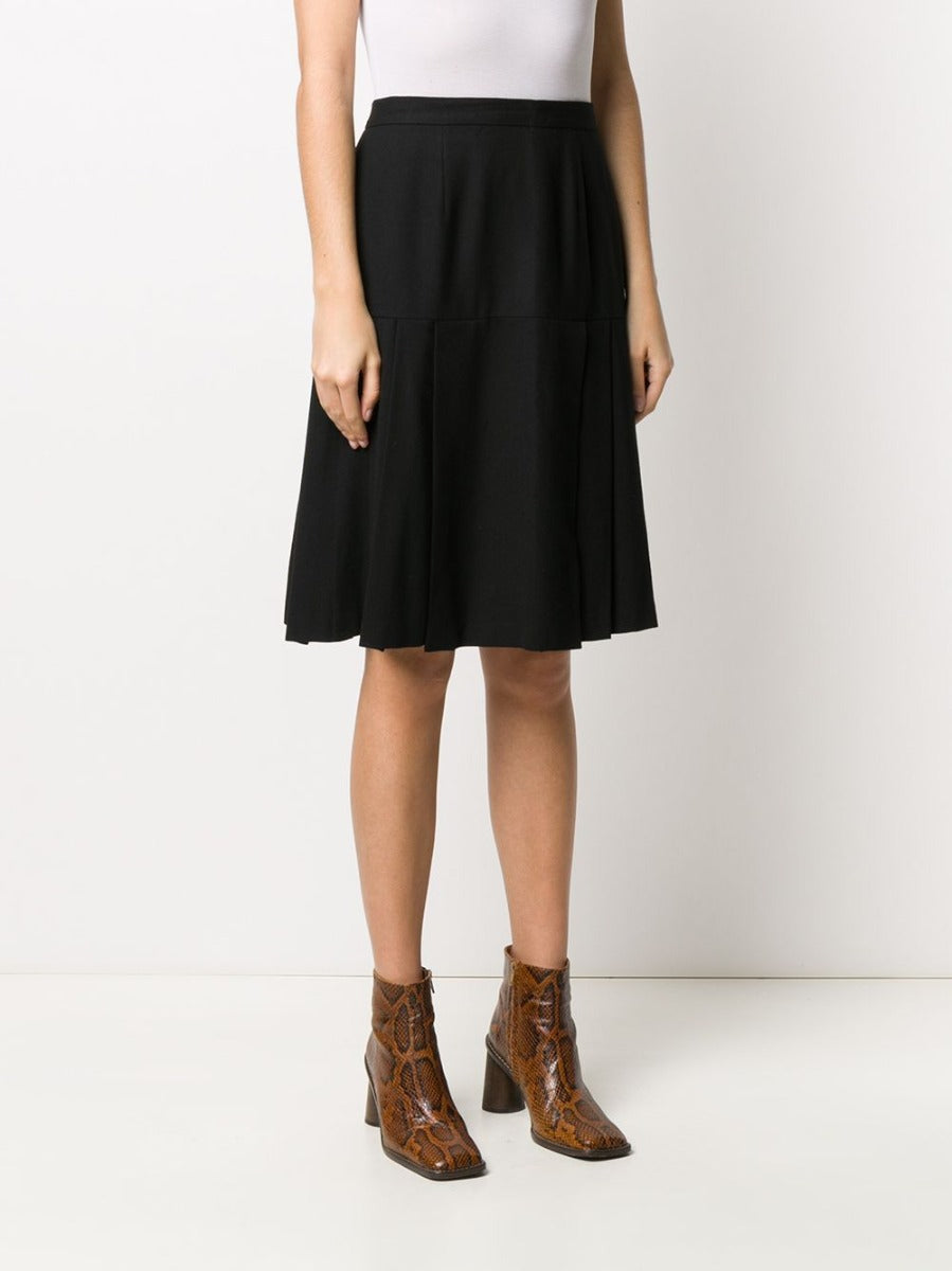Pleated Black Wool Skirt
