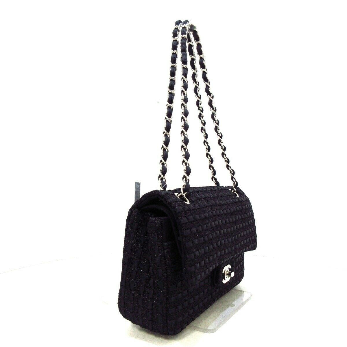 Medium Classic Flap Black Tweed SHW
