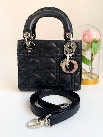 Christian Dior Lambskin Cannage Mini Lady Dior Black (2 Straps)