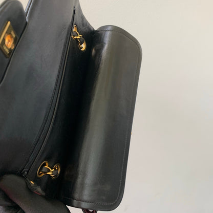 Vintage Lambskin Double Flap M/L with GHW In black