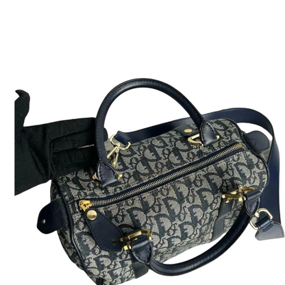 Oblique Boston Bag Canvas Dark Blue GHW