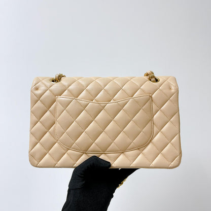 Double Flap Medium Lambskin Beige GHW