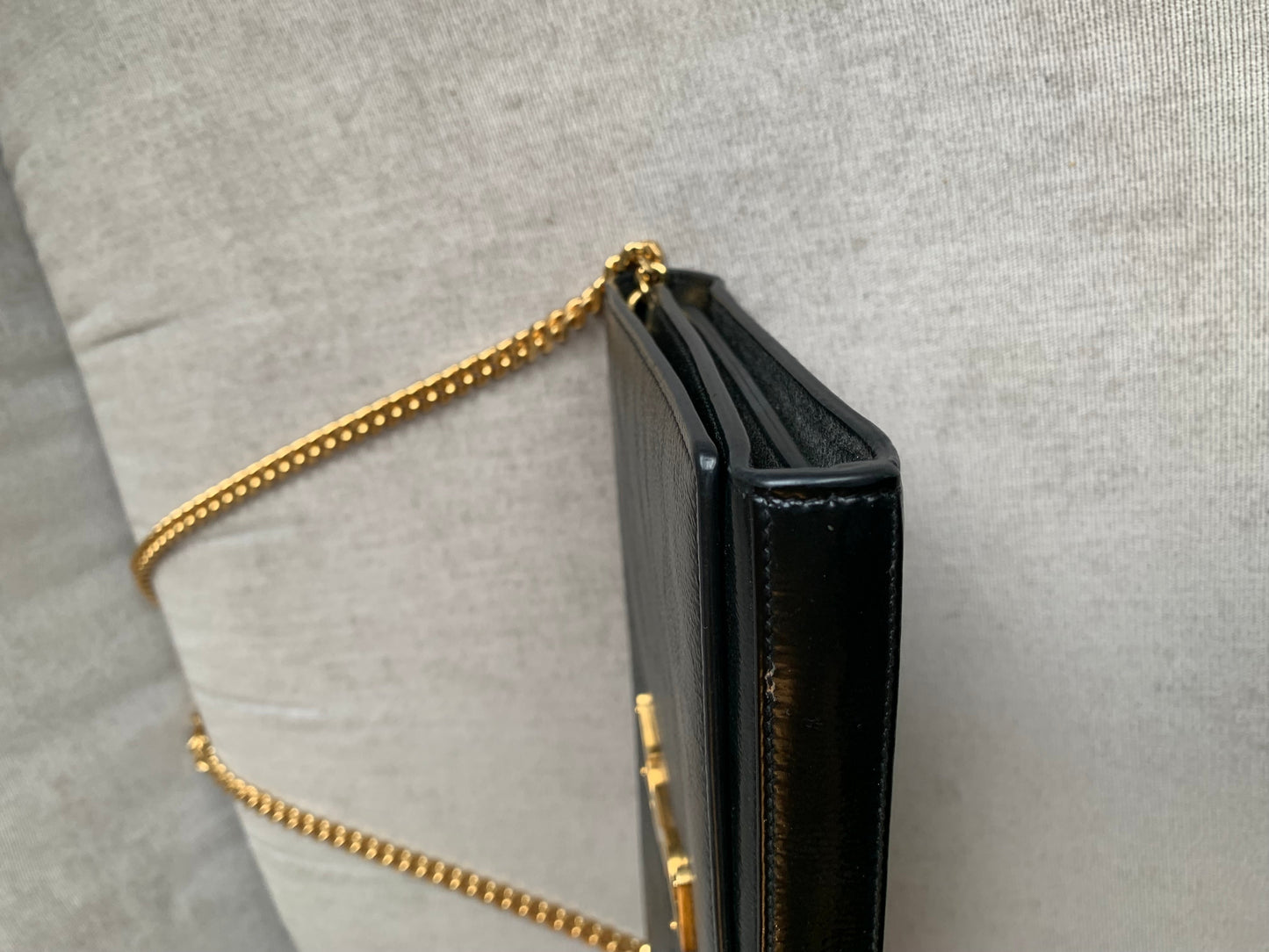 Yves Saint Laurent (YSL) Black Chain Wallet with Gold Hardware