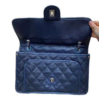 French Riviera Flap Caviar Navy Blue SHW