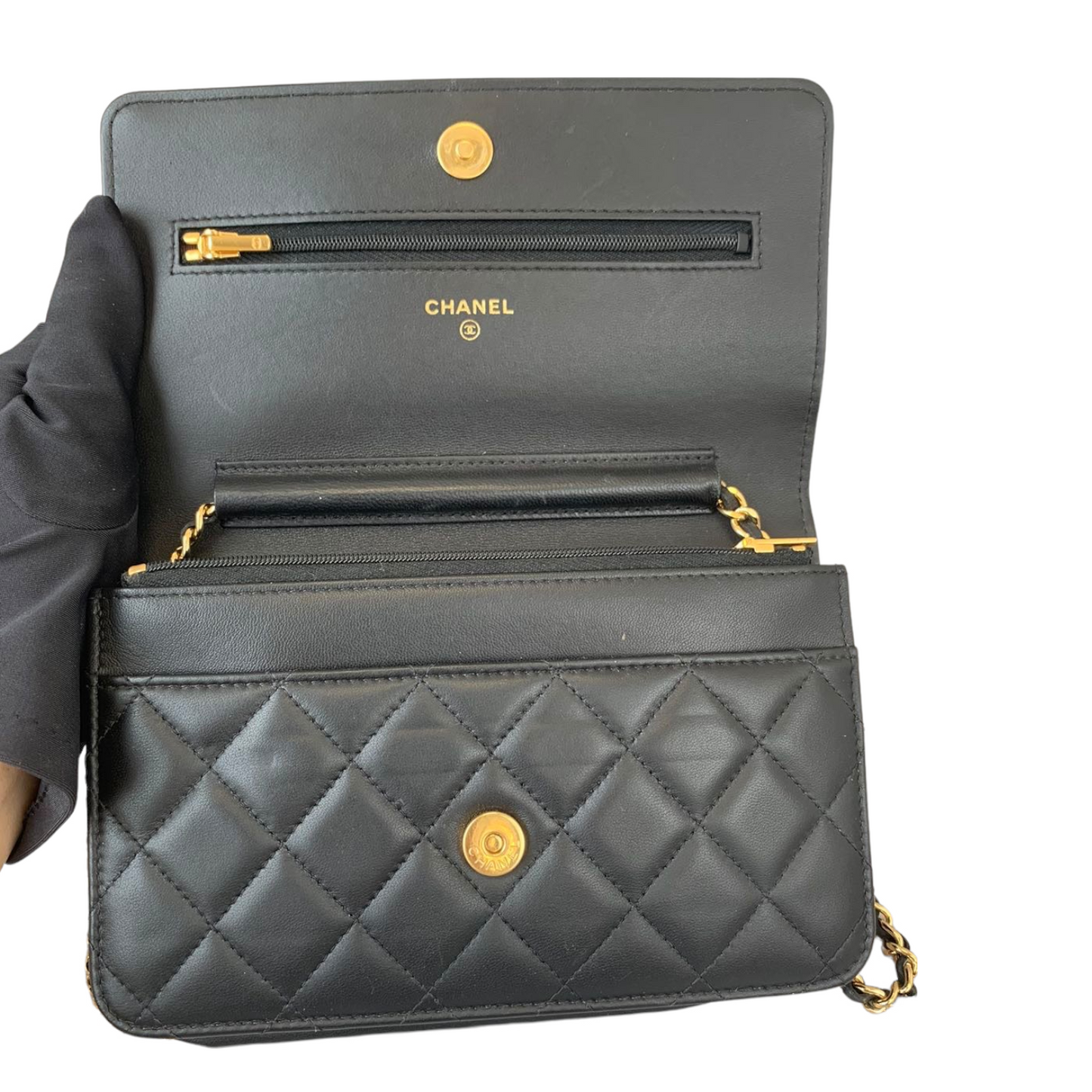 WOC Wallet on Chain Lambskin Black GHW