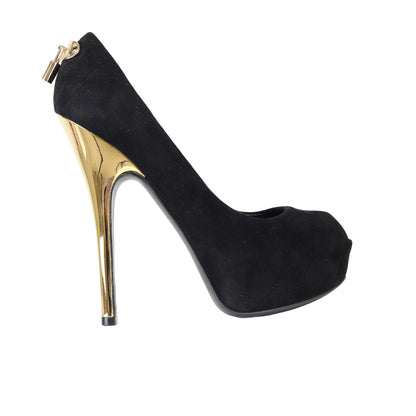 Louis-Vuitton Peep Toe Pump Black Suede GHW 36